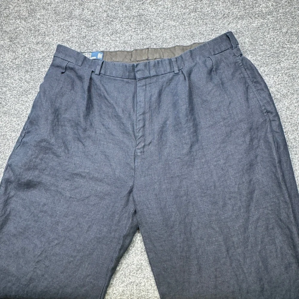 Vintage Polo Ralph Lauren Pants Mens 38x32 Blue Linen Buckle Pleated Cuffed